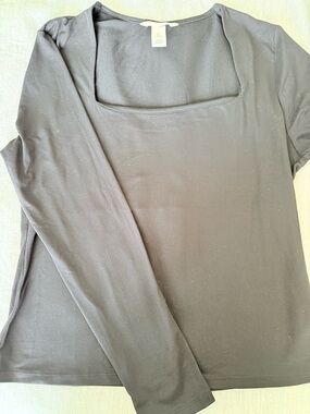 H&M Long Sleeve Square Neck Tee in Charcoal Gray